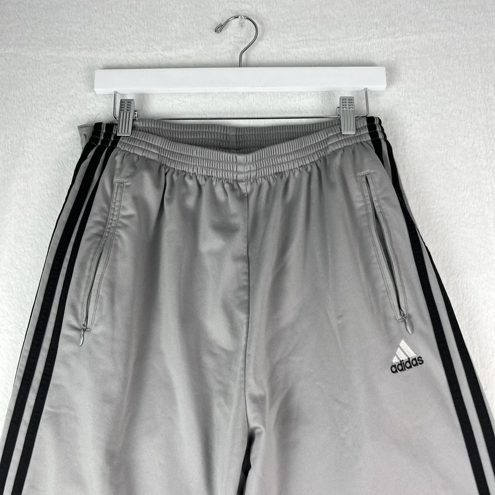 VTG Y2K Adidas Snap On Men's Grey Striped Activewear Pants Size Large